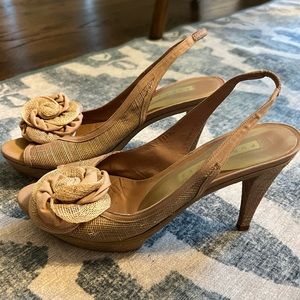 Pura Lopez Women’s Size 39 Sling Back Tan Beige Heels